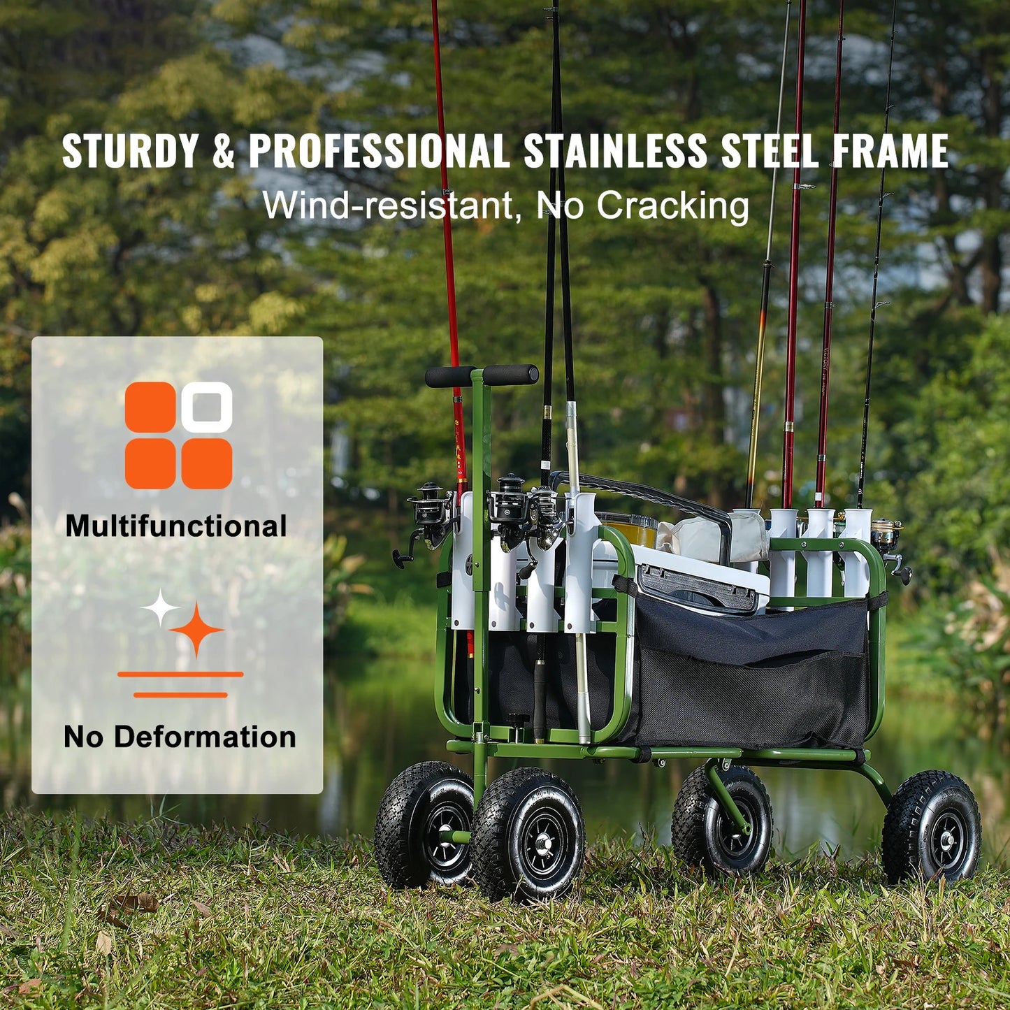 SucceBuy 300lbs Beach Fishing Cart Foldable Wagon With 4 Wheels