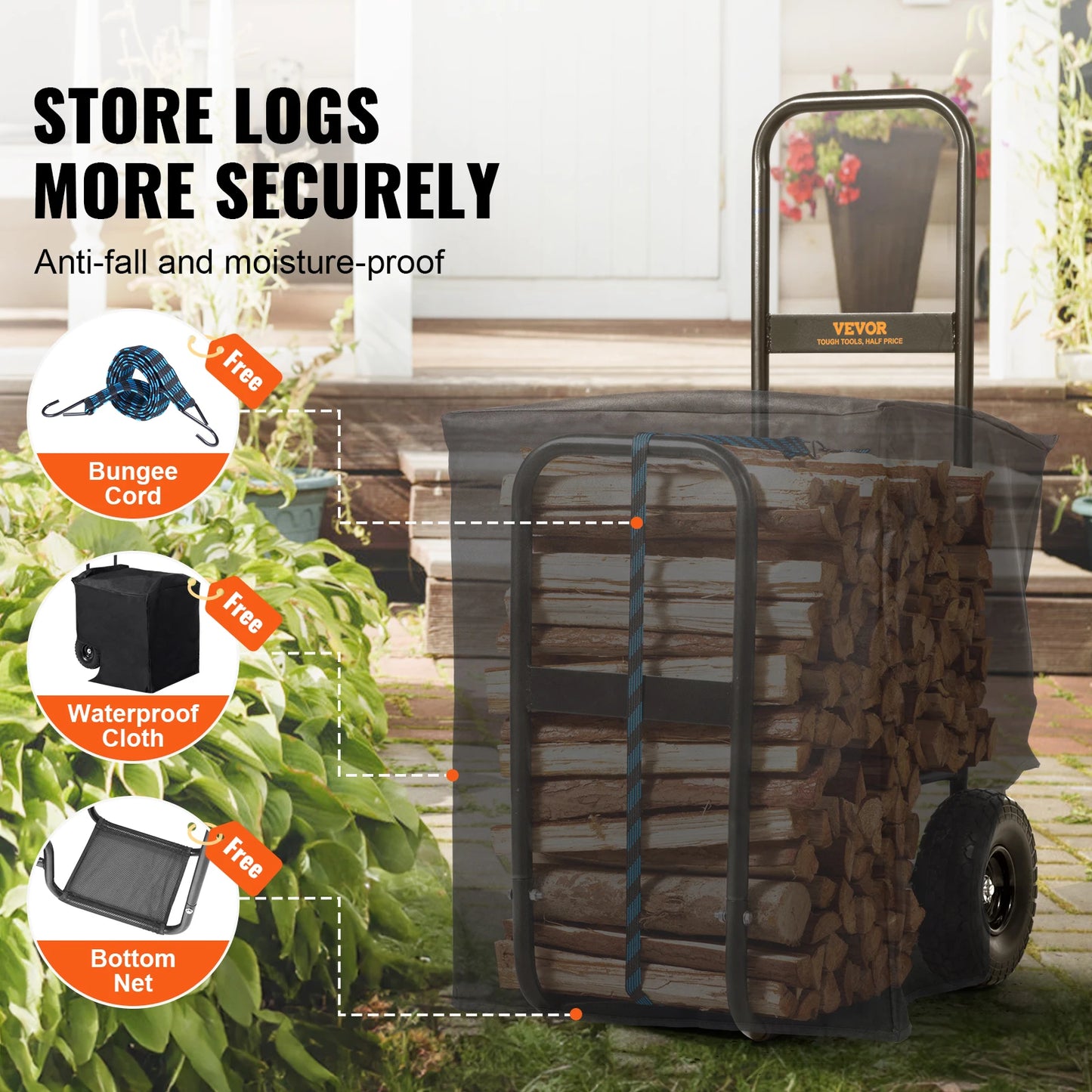 Firewood Log Cart with Wheels for Indoor Outdoor Use