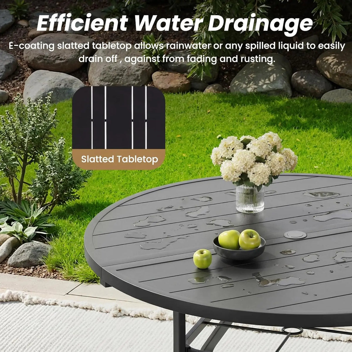 FARINI Outdoor Round Metal Patio Dining Table With Umbrella Hole