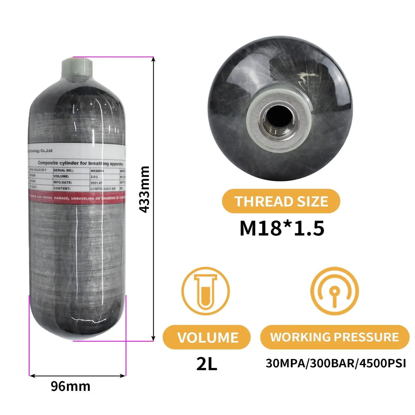 Tuxing Carbon Fiber High Pressure Diving Cylinder 4500 PSI M18