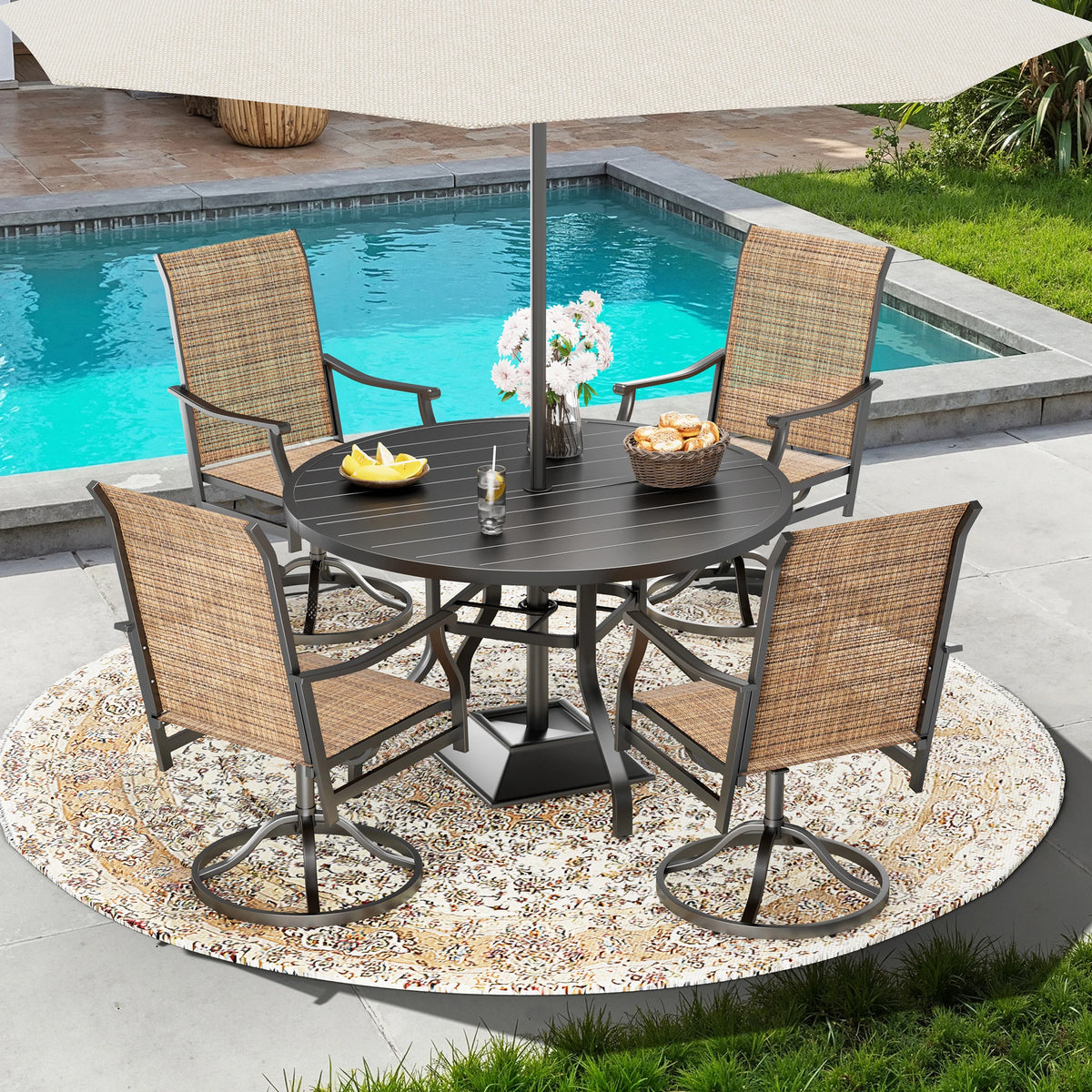 FARINI Outdoor Round Metal Patio Dining Table With Umbrella Hole