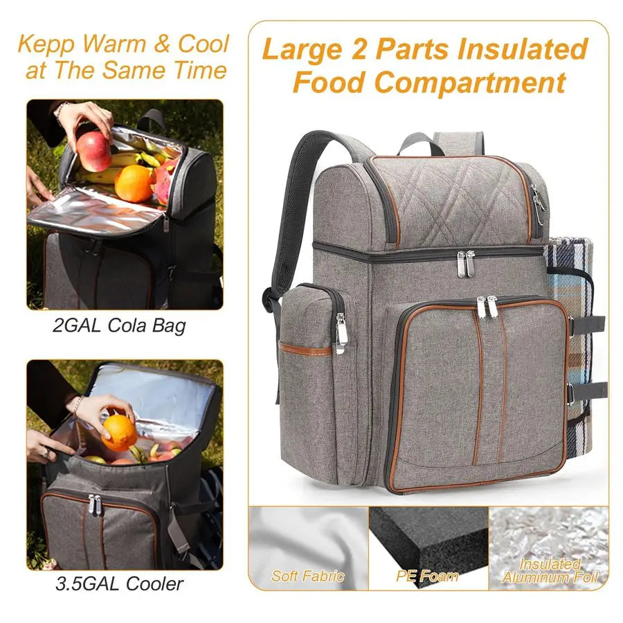 XMSJ Insulated Picnic Backpack With Dual Cooler Compartments