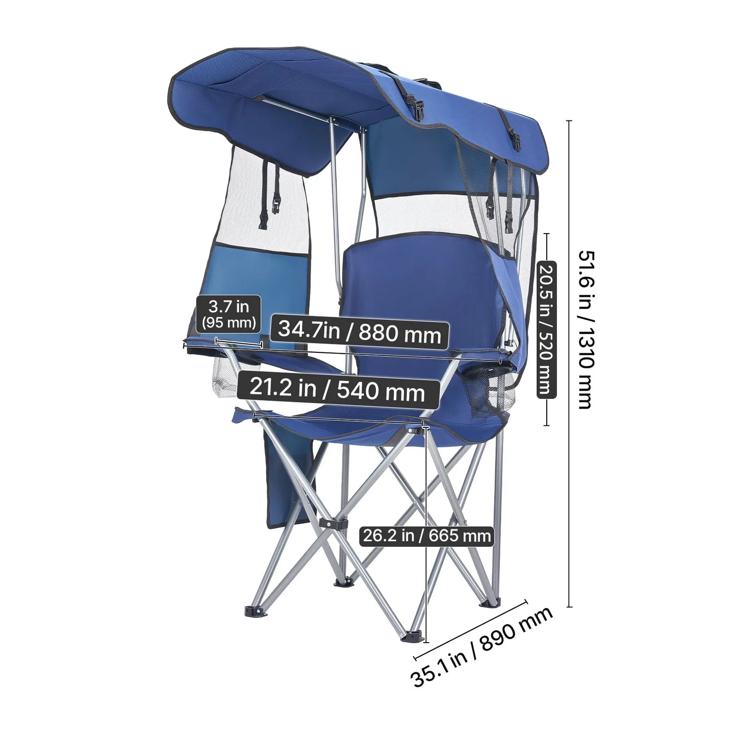 SucceBuy 330lb Camping Chair With Canopy And Cup Holders