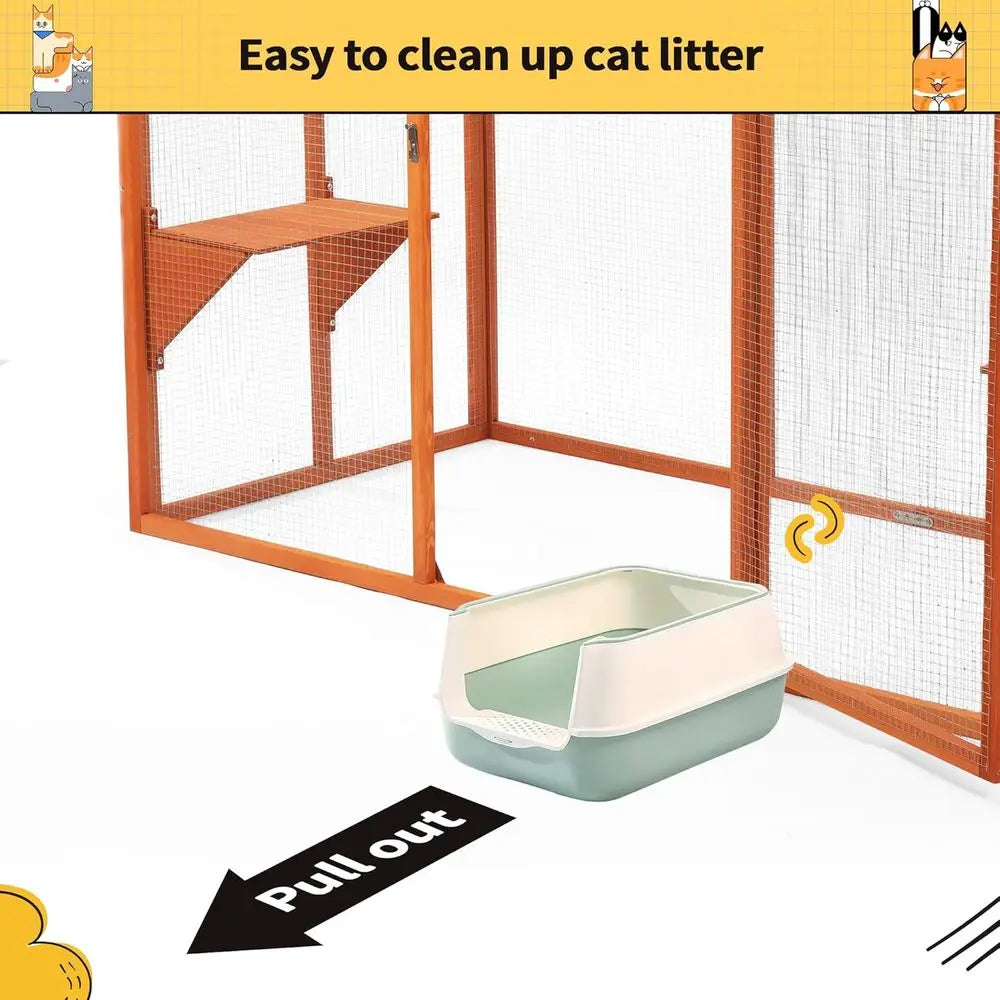 Outdoor Cat Enclosure With Waterproof Roof and Multi Level Design