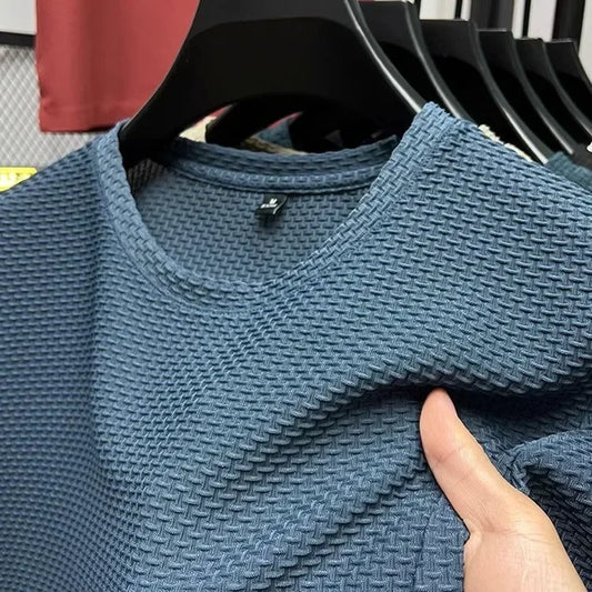 Men's Short Sleeve Mesh Bamboo Ice Silk Casual T Shirt