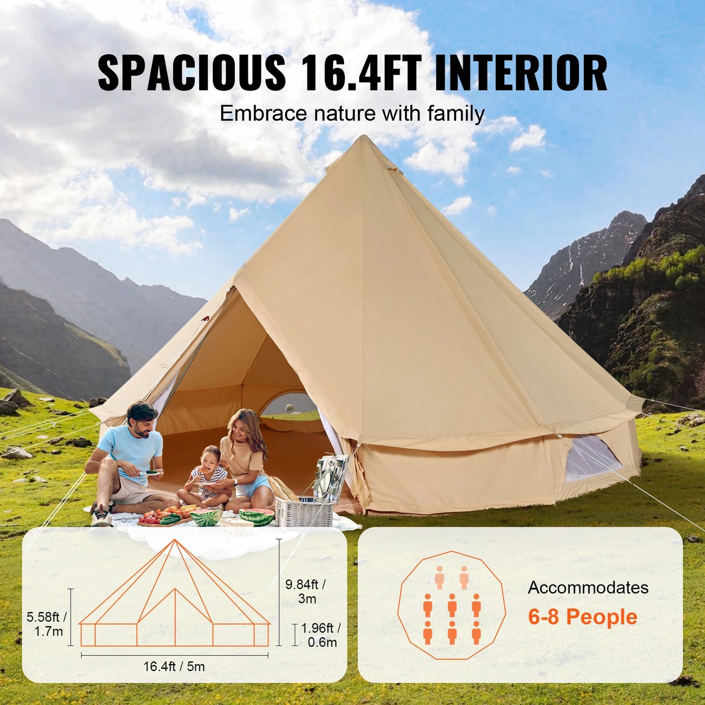 SucceBuy Canvas Bell Tent For Camping 4 Seasons Breathable Shelter