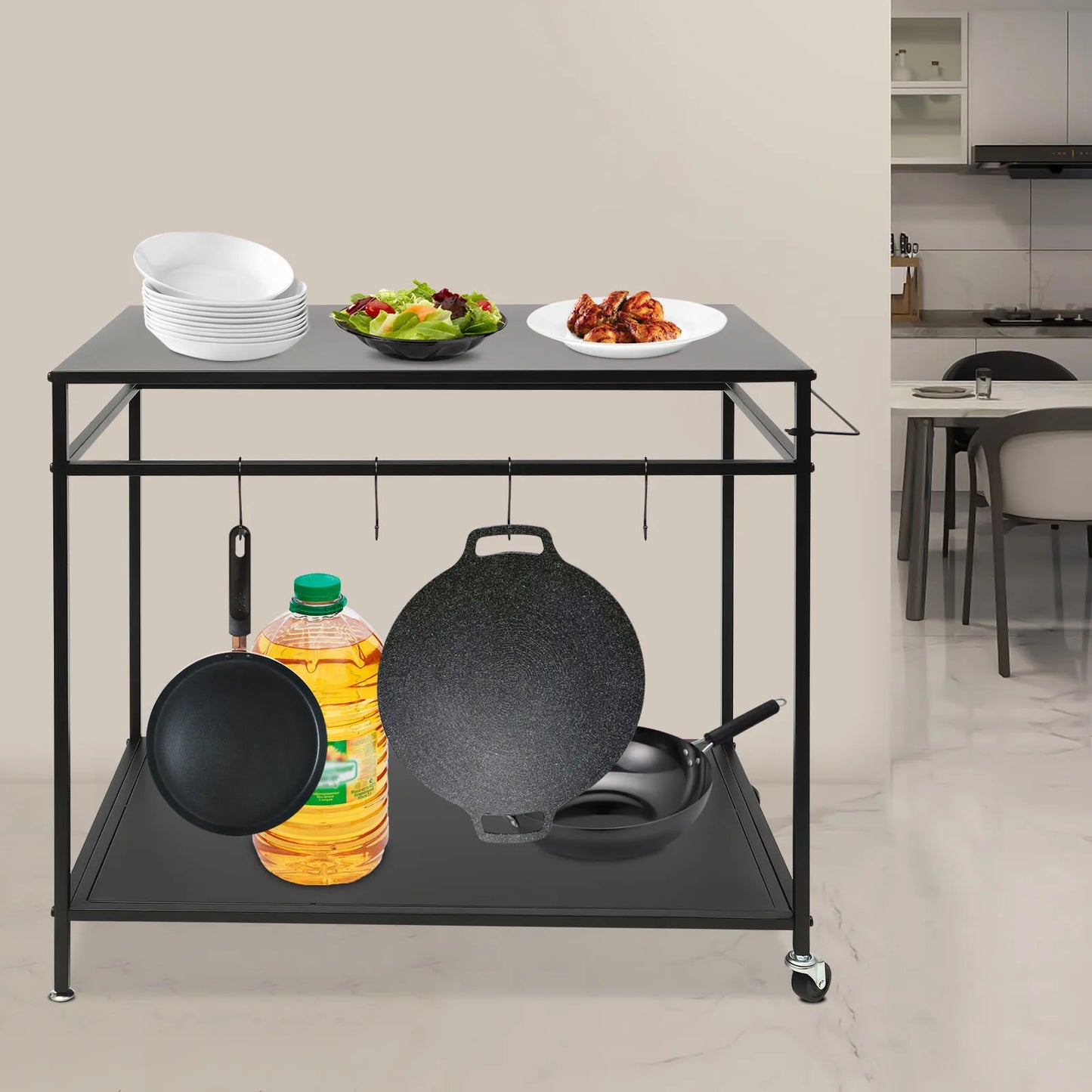 Bymaocar Double Shelf Rolling Kitchen Cart With Spice Rack