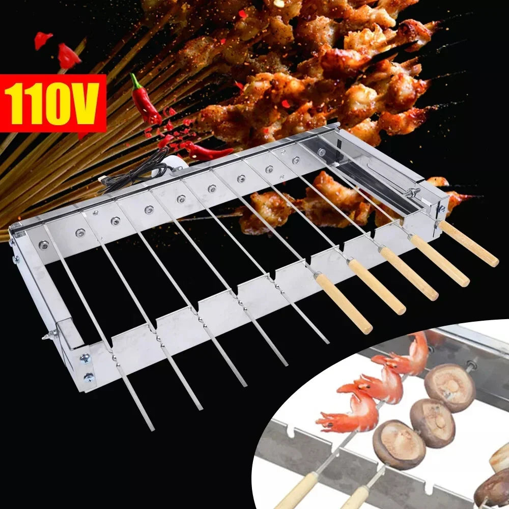 Rotisserie BBQ Grill With Automatic Flipping Skewers