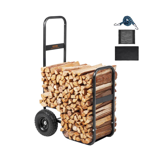 Firewood Log Cart with Wheels for Indoor Outdoor Use