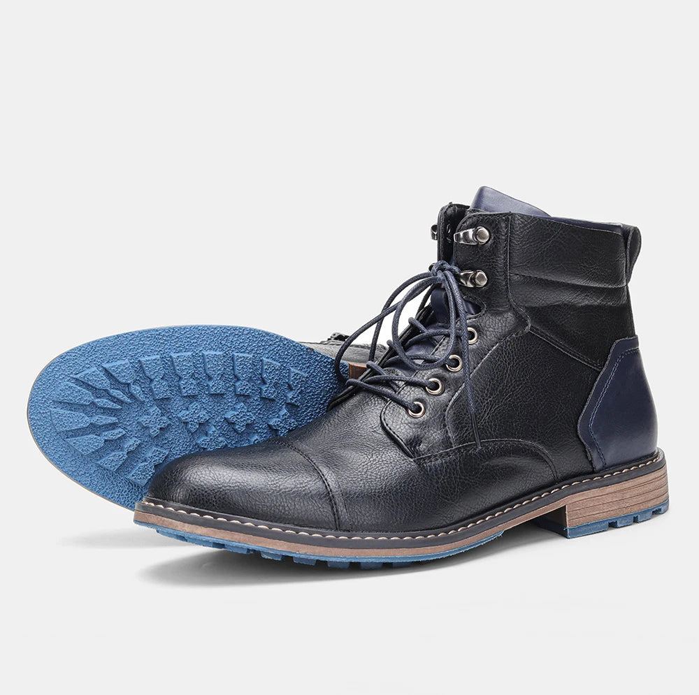 Hecrafted Men's Classic Leather Boots With Zipper Ankle