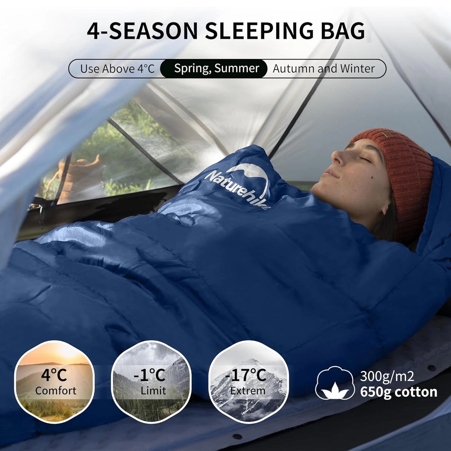Naturehike MJ300 Mummy Sleeping Bag Polyester Winter Camping Adult