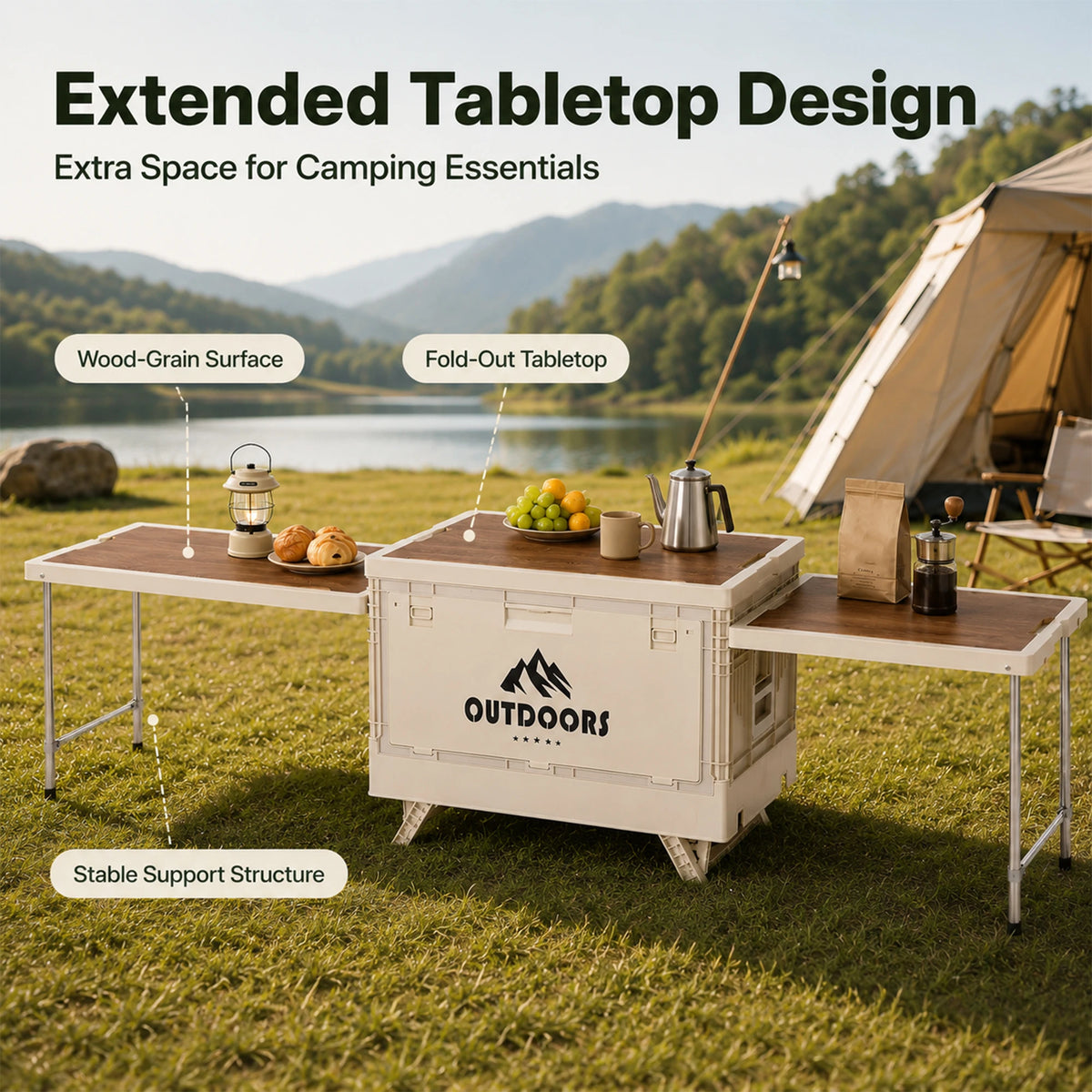 Portable Folding Camping Table With Built In Storage Box