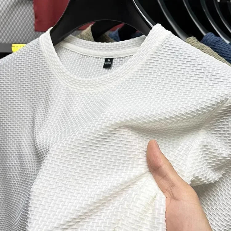 Men's Short Sleeve Mesh Bamboo Ice Silk Casual T Shirt