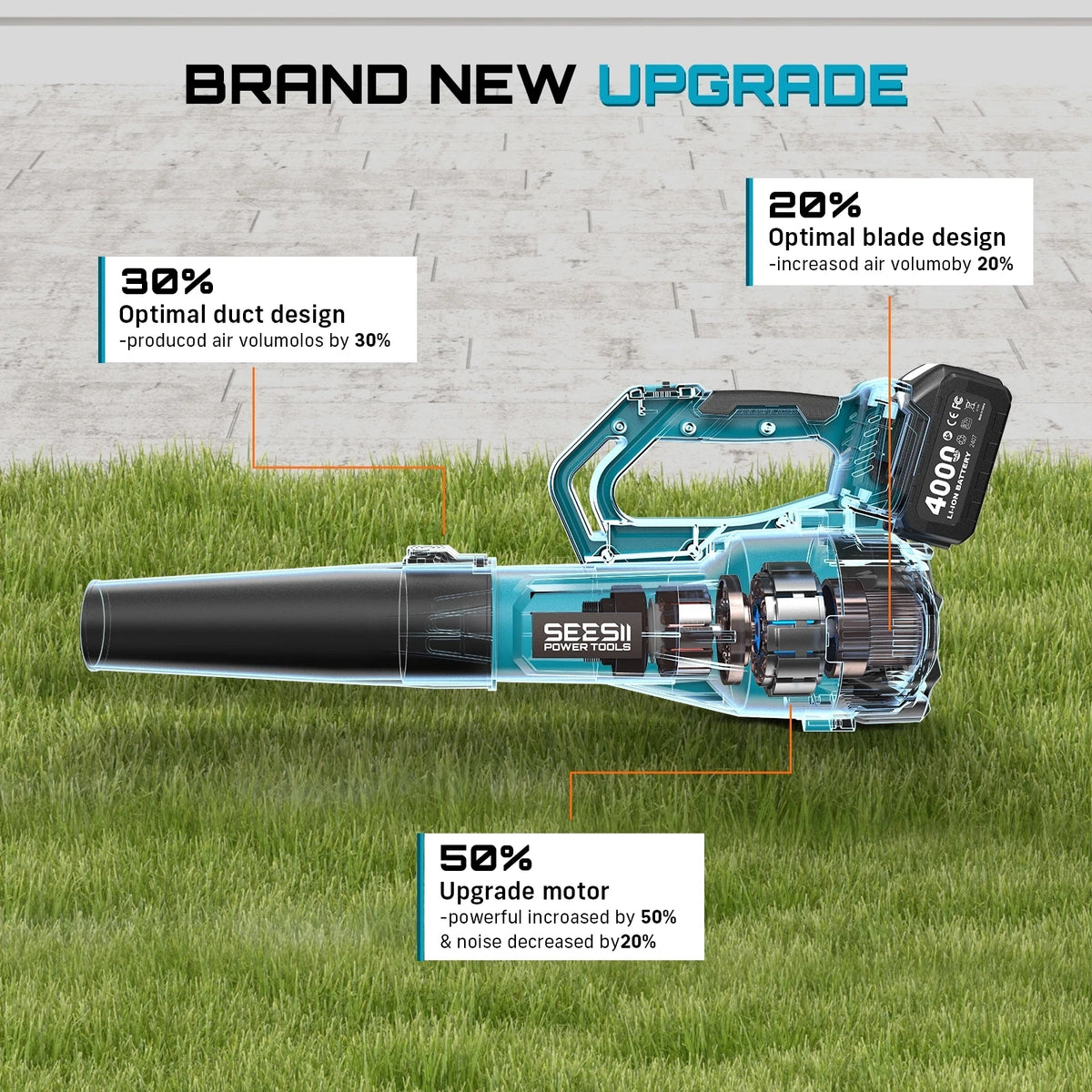 Seesii Cordless Brushless Leaf Blower With Battery Pack