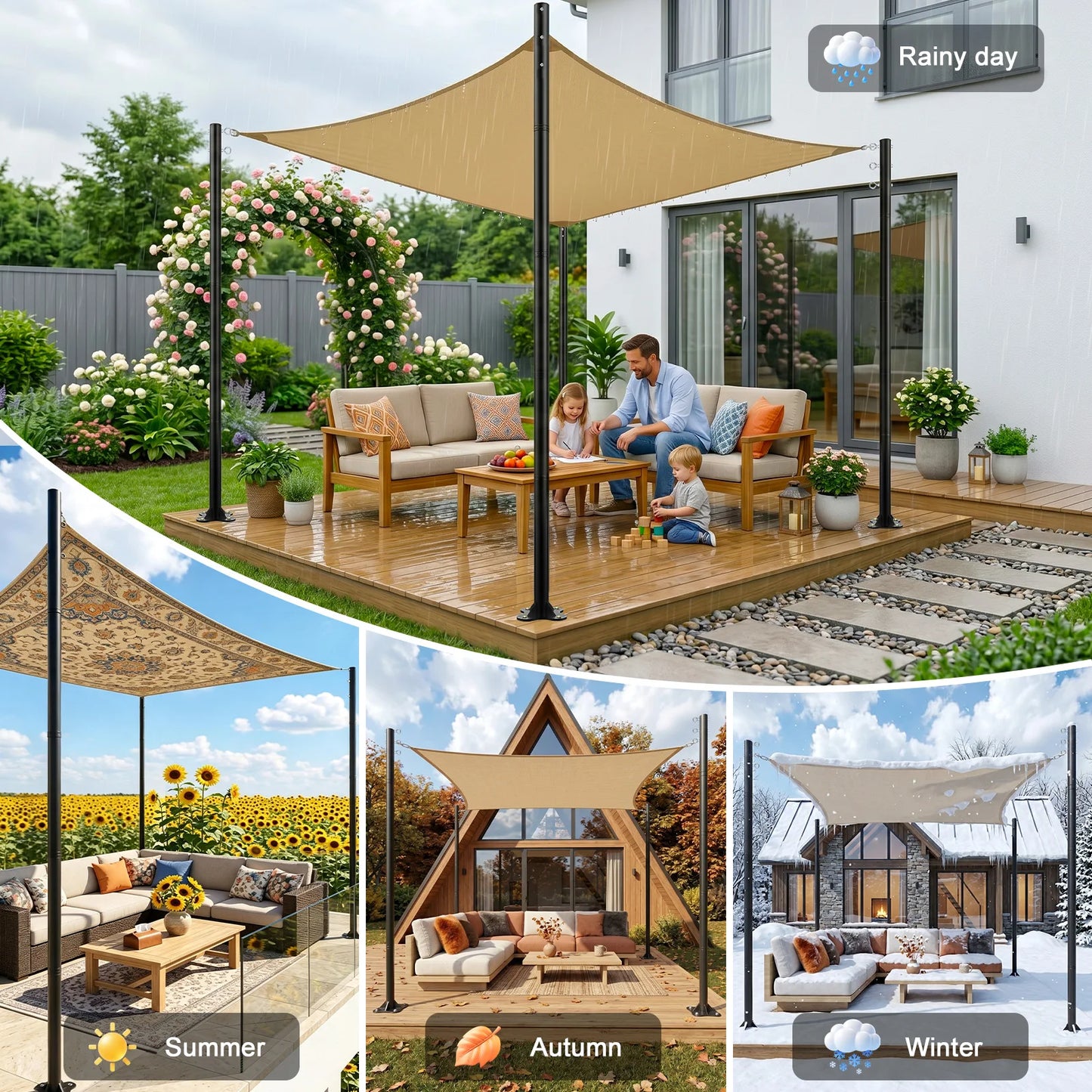 4-Pack Heavy Duty Metal Shade Sail Poles Outdoor Post Kit