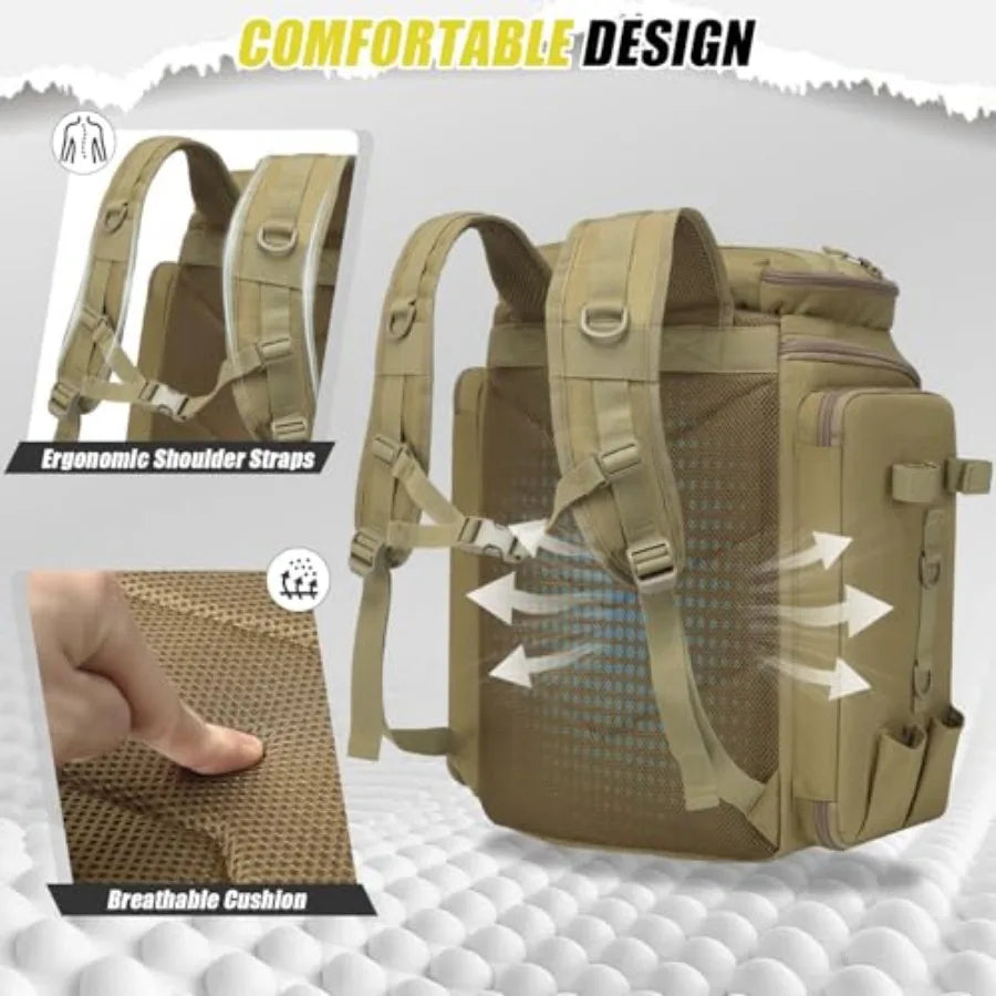 Water Resistant Fishing Backpack With Rod Holders And Tackle Storage