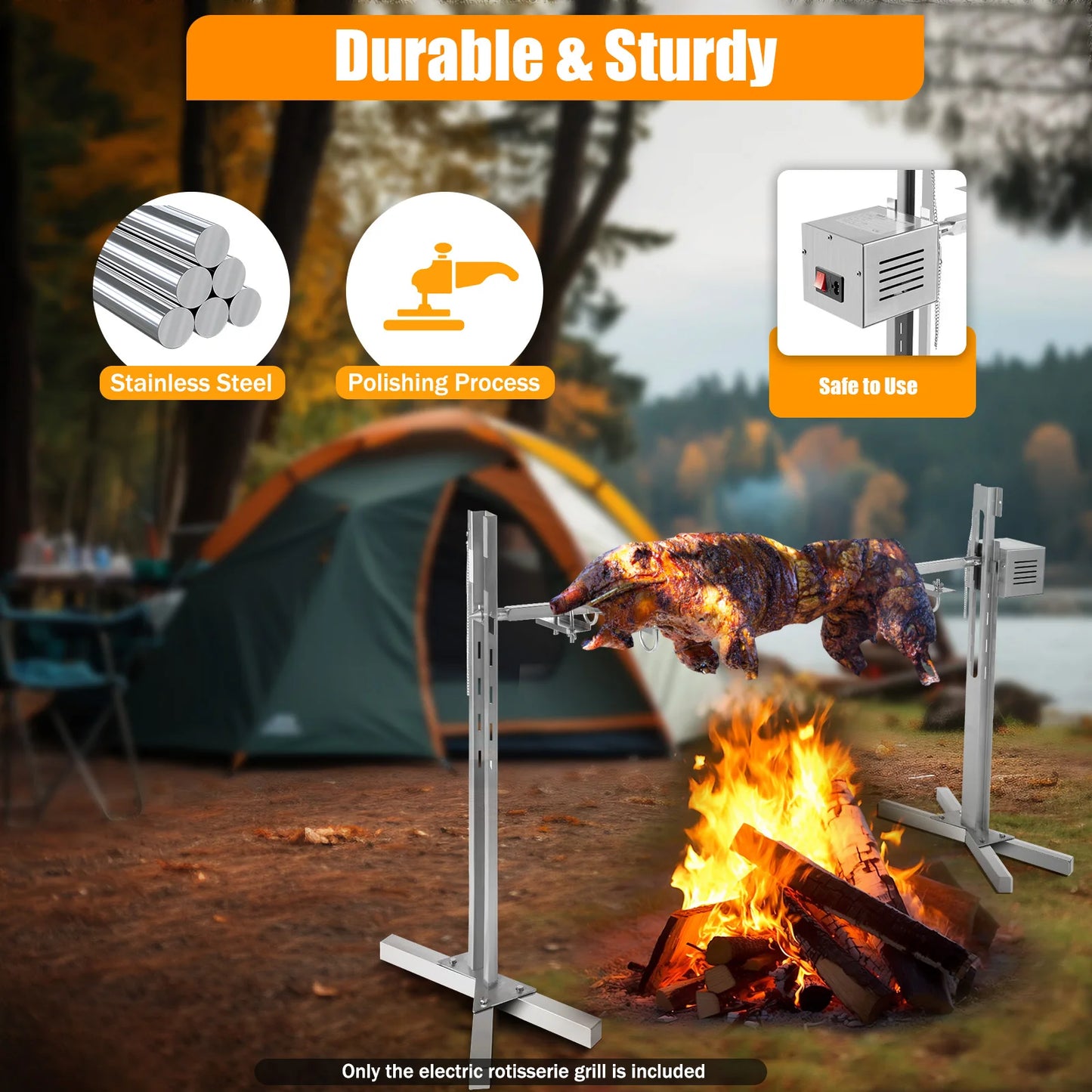 Automatic Stainless BBQ Rotisserie Grill Kit With Height Adjustable Stand