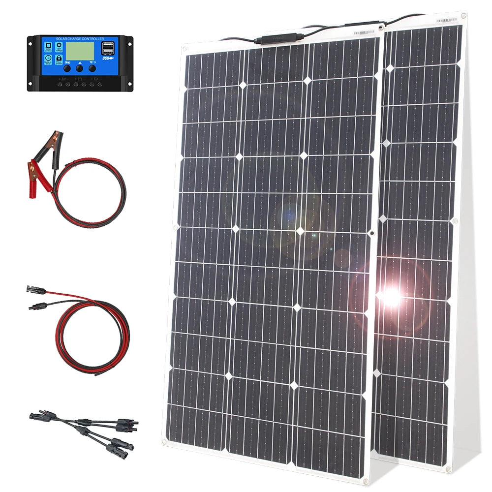 Asunerge 12V Flexible Solar Panel Kit 100W Monocrystalline Waterproof Controller
