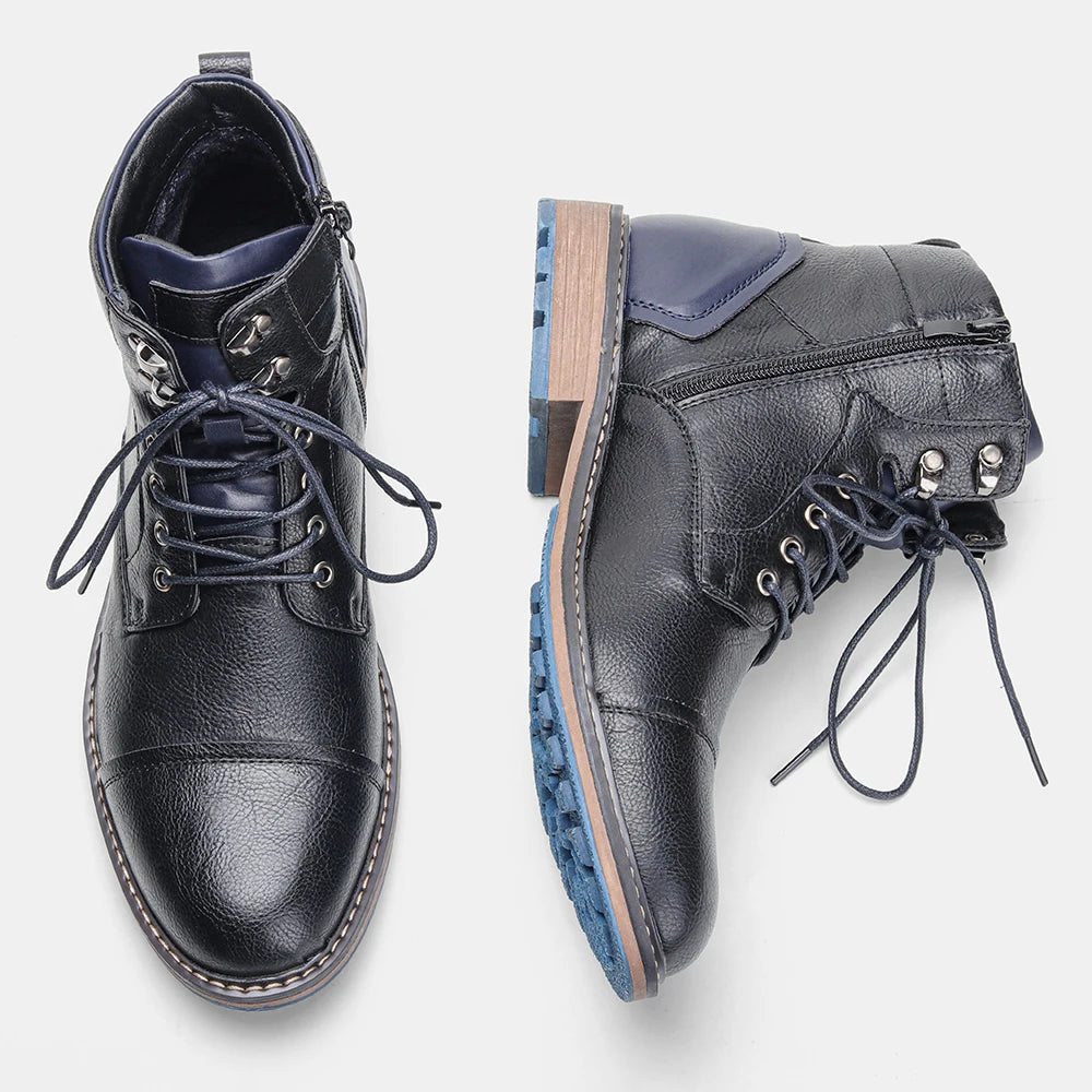 Hecrafted Men's Classic Leather Boots With Zipper Ankle