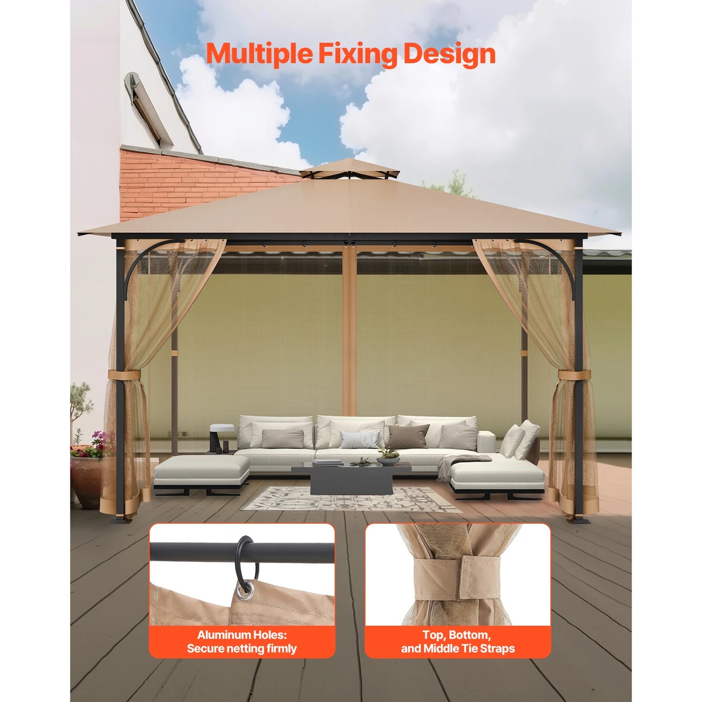 Gazebo Netting Replacement Four Panel Sidewall Mesh Canopy Polyester
