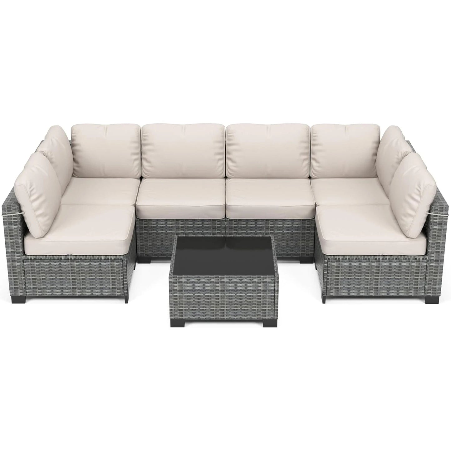 HobbyLane 7-Piece Modular Outdoor Furniture Set With PE Rattan