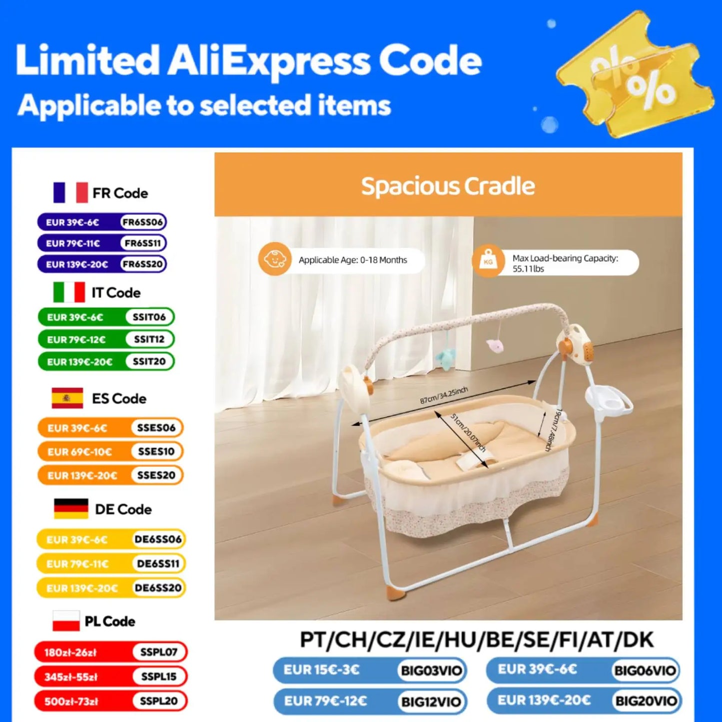 Electric Baby Crib Cradle With Swing Remote Control And Music Foldable Bassinet