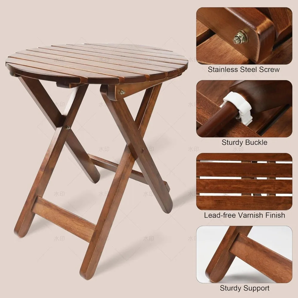 XIUWO Outdoor Round Wood Patio Side Table Folding End Table