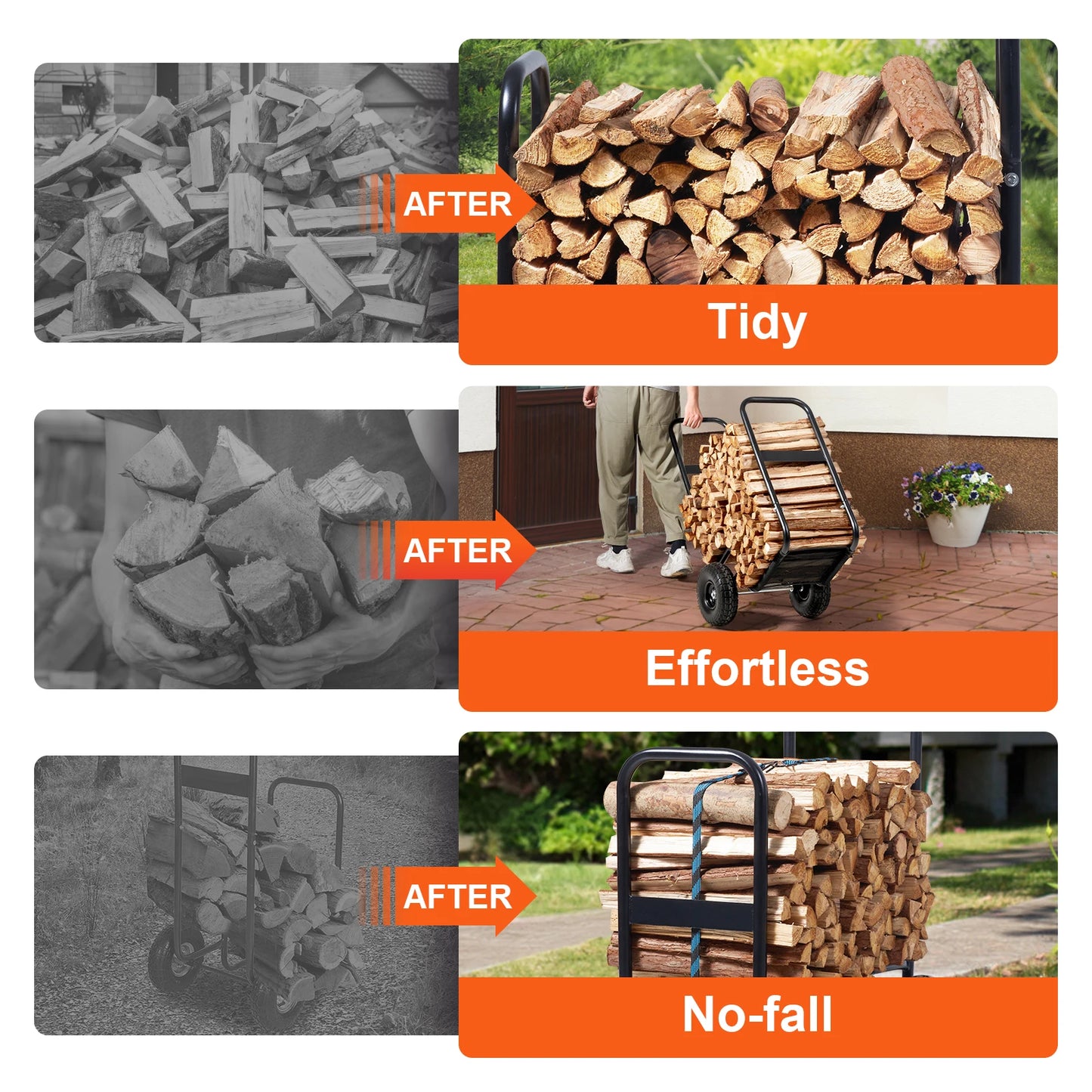 Firewood Log Cart with Wheels for Indoor Outdoor Use