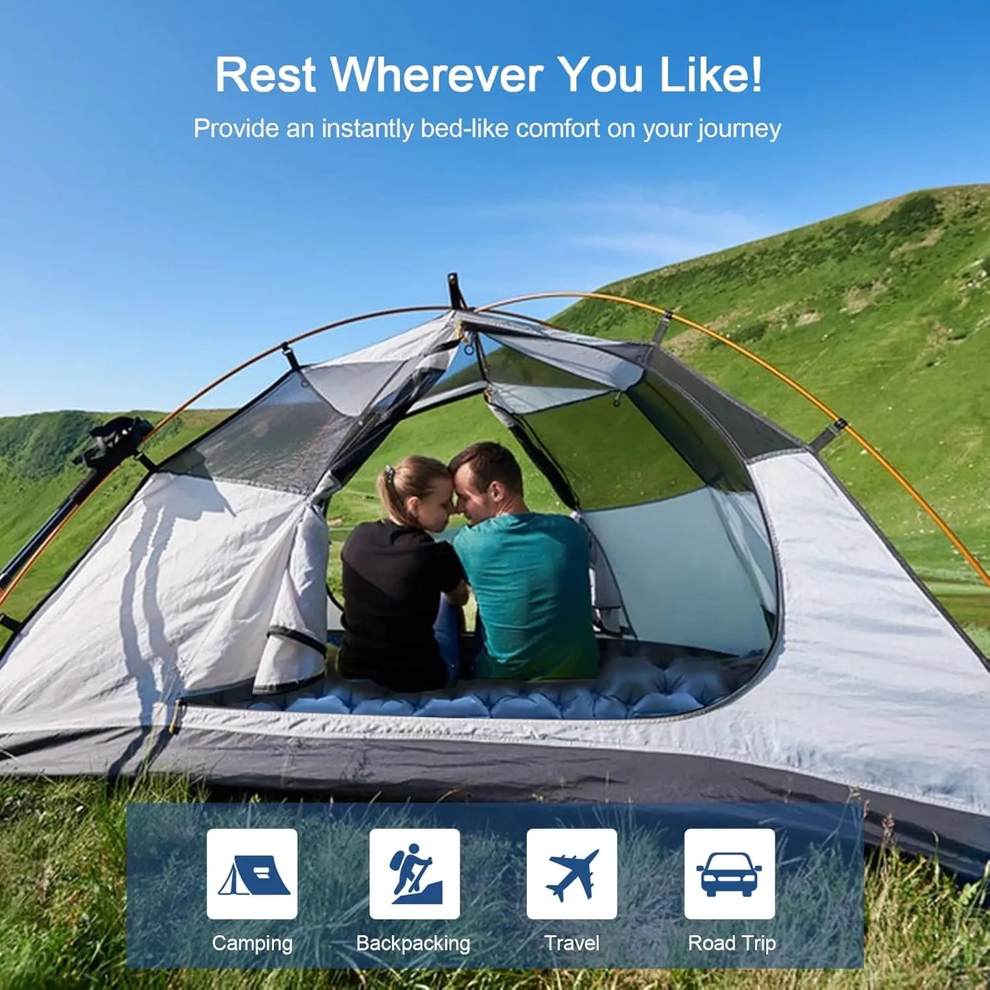 YTYIN Double Self-Inflating Sleeping Pad With Built-In Pillow And Pump
