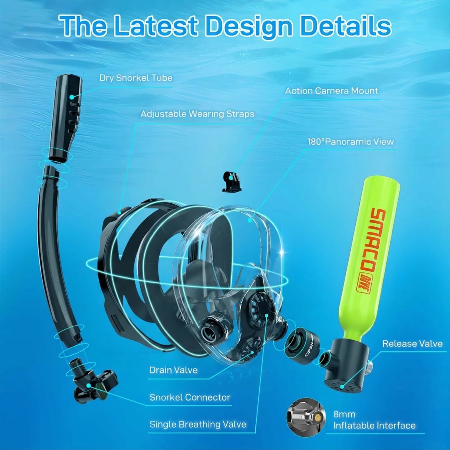 Smaco S300 0.5L Scuba Tank Snorkel Mask Portable Diving Gear