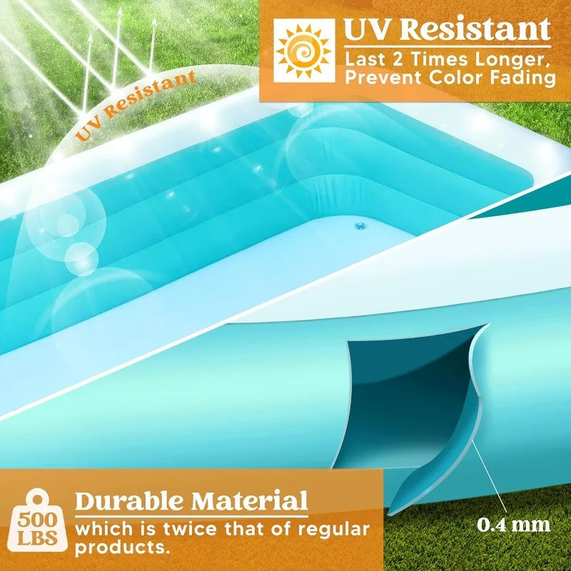 JOYFY Inflatable Pool with Seats 125x 68x 22 inch Full-Sized Inflatable Swimming Pool for Family Pool Summer Water Party Pool