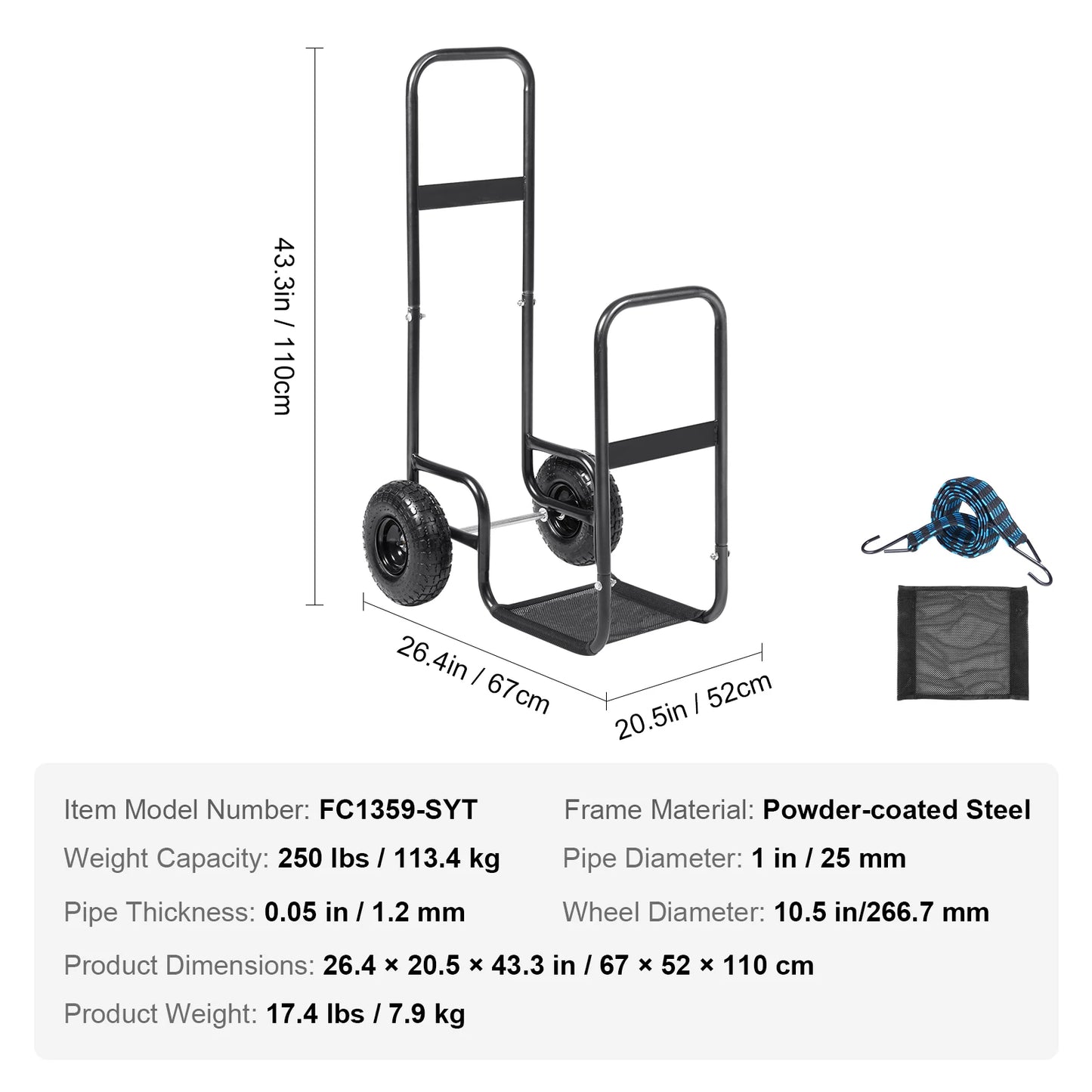 Firewood Log Cart with Wheels for Indoor Outdoor Use