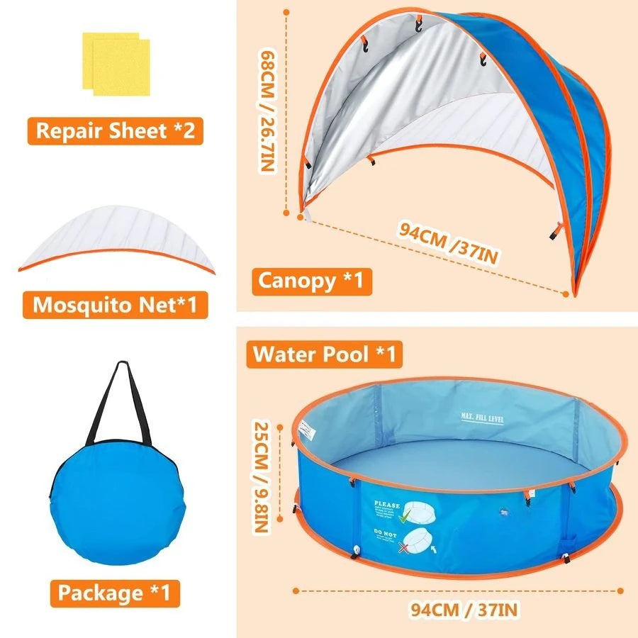 Kids Paddling Pool With UV Sun Shelter And Mosquito Net