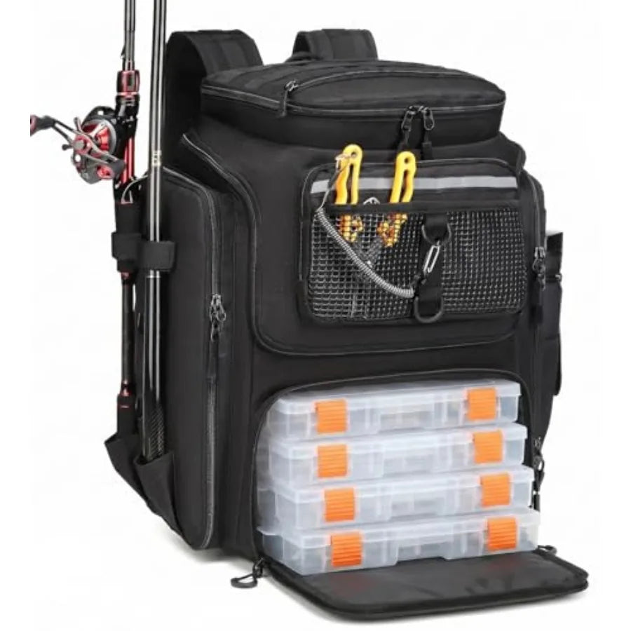 Water Resistant Fishing Backpack With Rod Holders And Tackle Storage