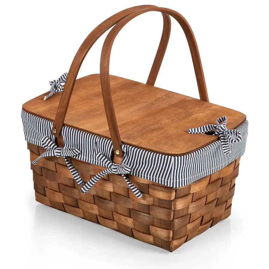 XMSJ Kansas Handwoven Wood Picnic Basket With Tabletop Lid
