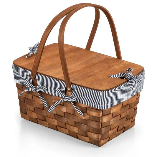 XMSJ Kansas Handwoven Wood Picnic Basket With Tabletop Lid