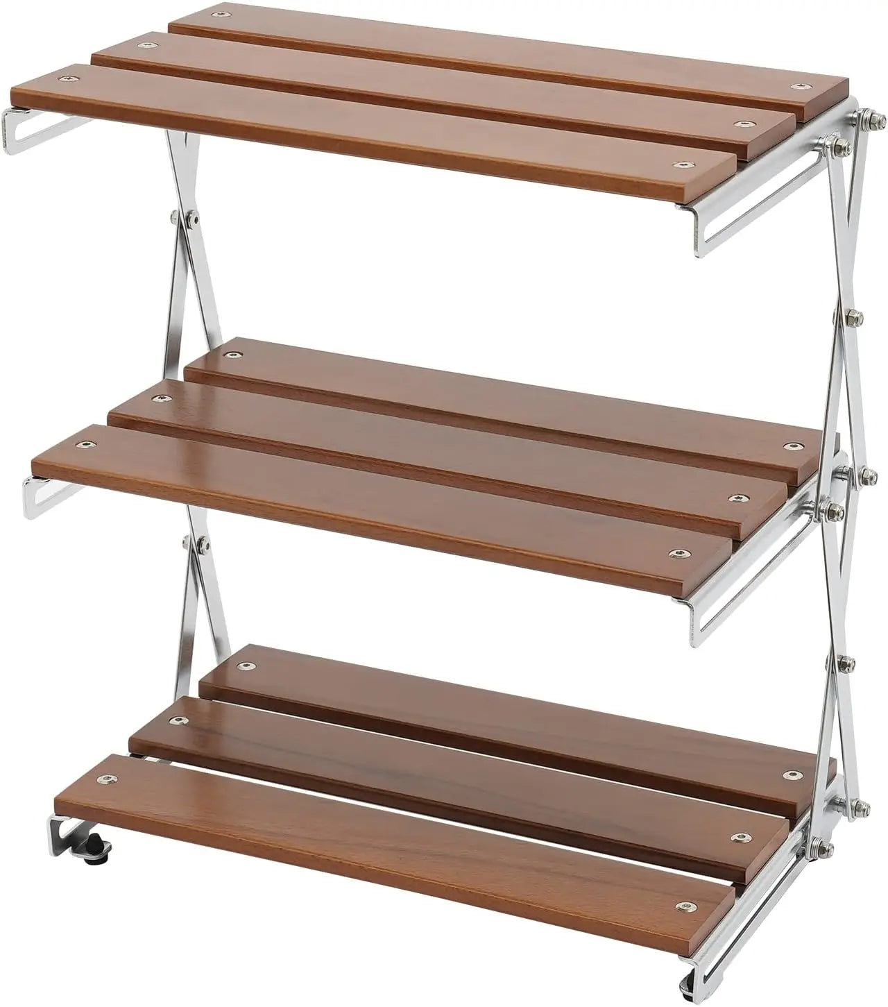 Bymaocar 3 Tier Folding Outdoor Storage Rack With Wood Shelves