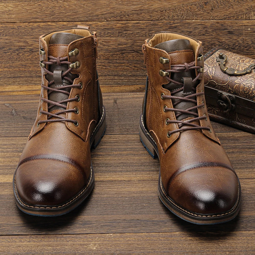 Hecrafted Retro Mens Ankle Boots Leather Comfort Spring Fashion