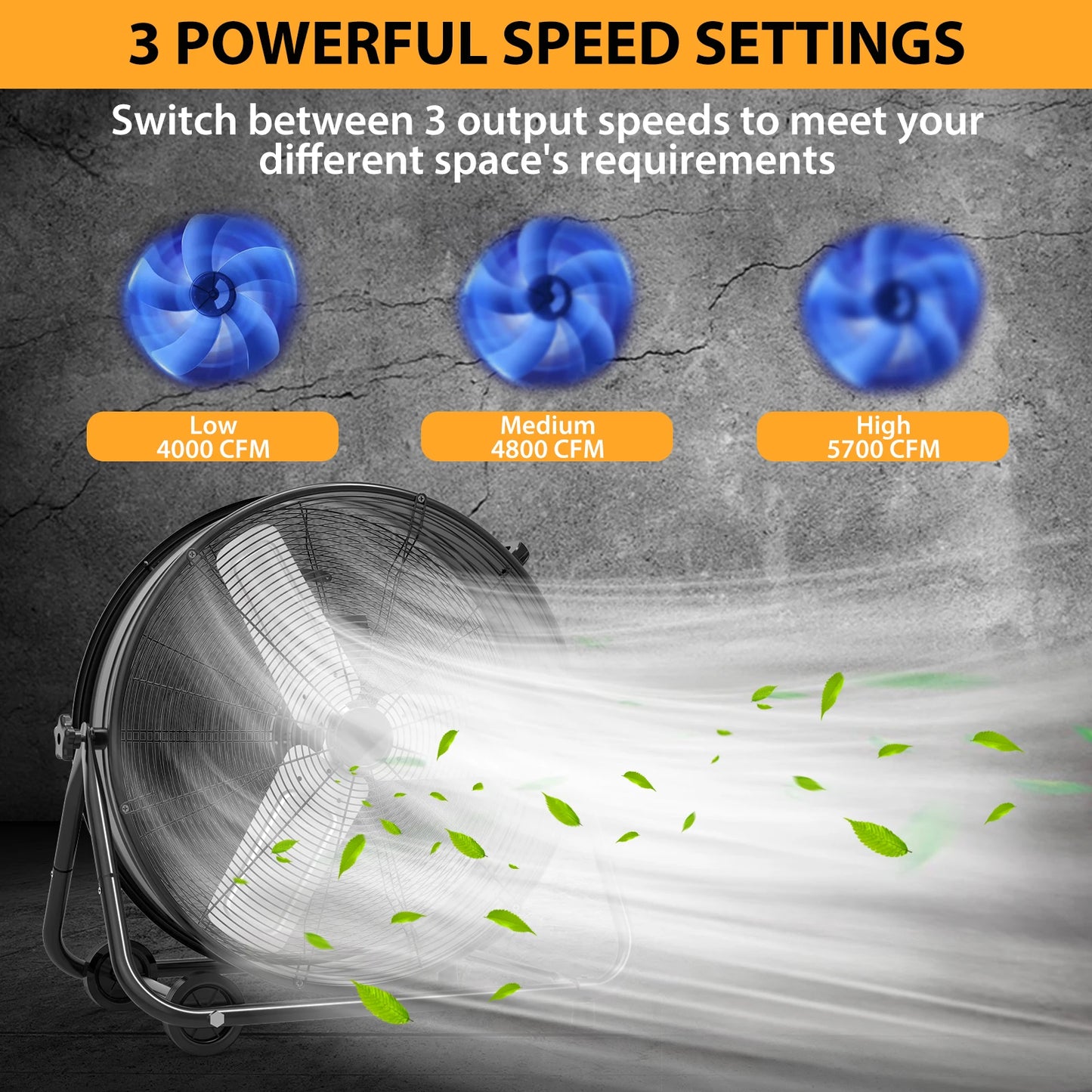 Acekool Industrial Drum Fan High Velocity Floor Fan Three Speed