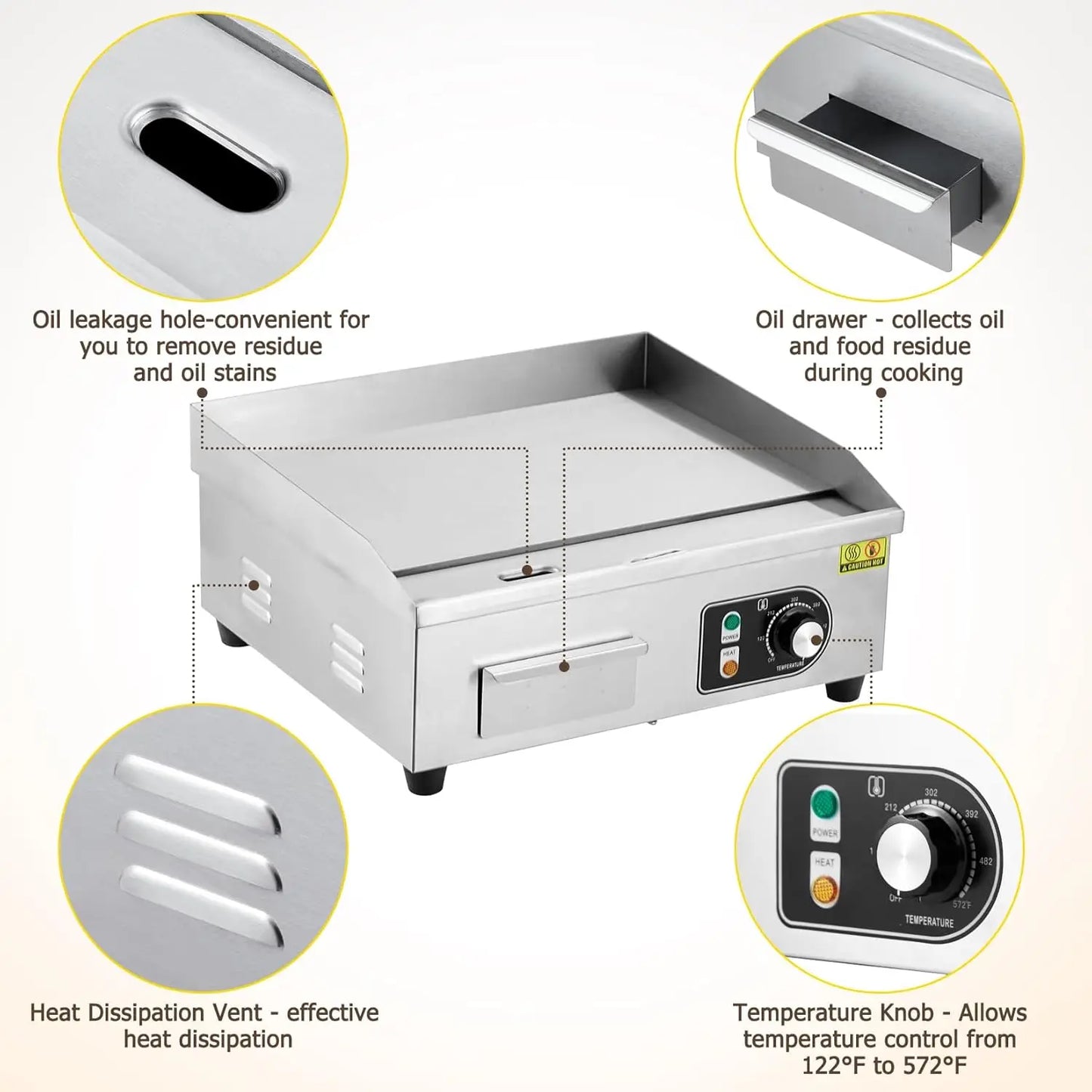 HiMISS Electric Griddle Outdoor Cooking With Adjustable Temperature