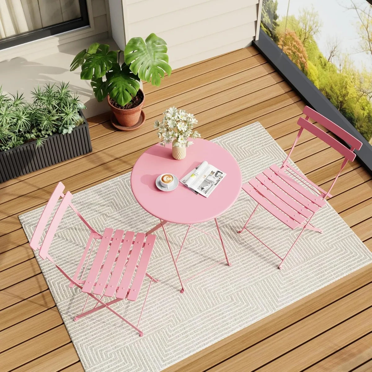 XIUWO 3-Piece Outdoor Folding Bistro Set With Table And Chairs