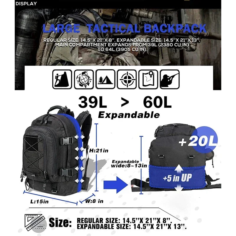 Water Resistant Nylon Tactical Backpack For Outdoor Hiking And Travel