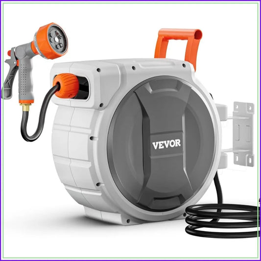 Retractable Garden Hose Reel With 180 Degree Swivel And Nozzle