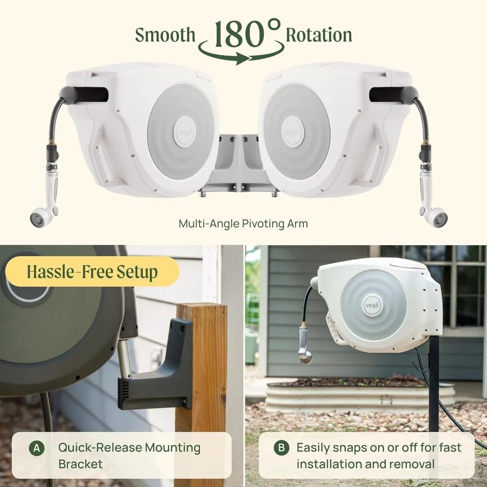 Retractable Hose Reel Wall Mount With Auto Rewind 9Pattern Nozzle