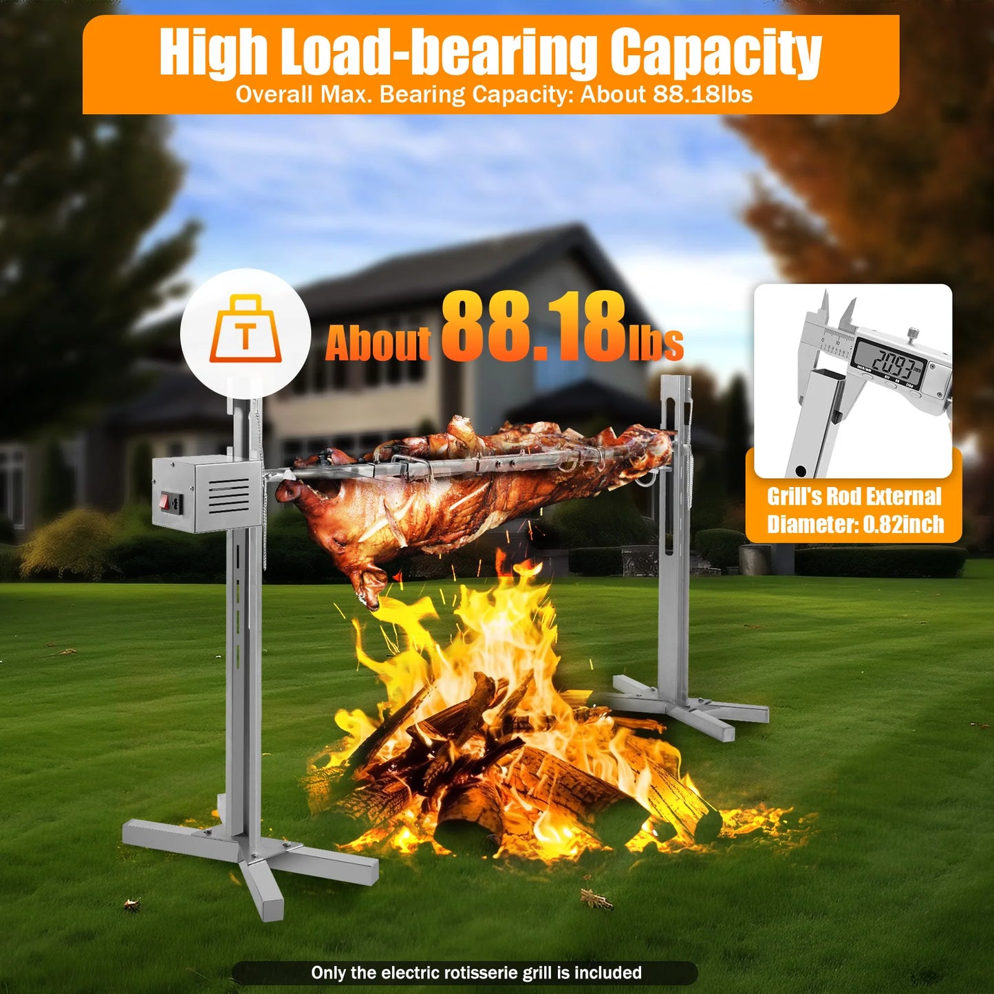 Automatic Stainless BBQ Rotisserie Grill Kit With Height Adjustable Stand