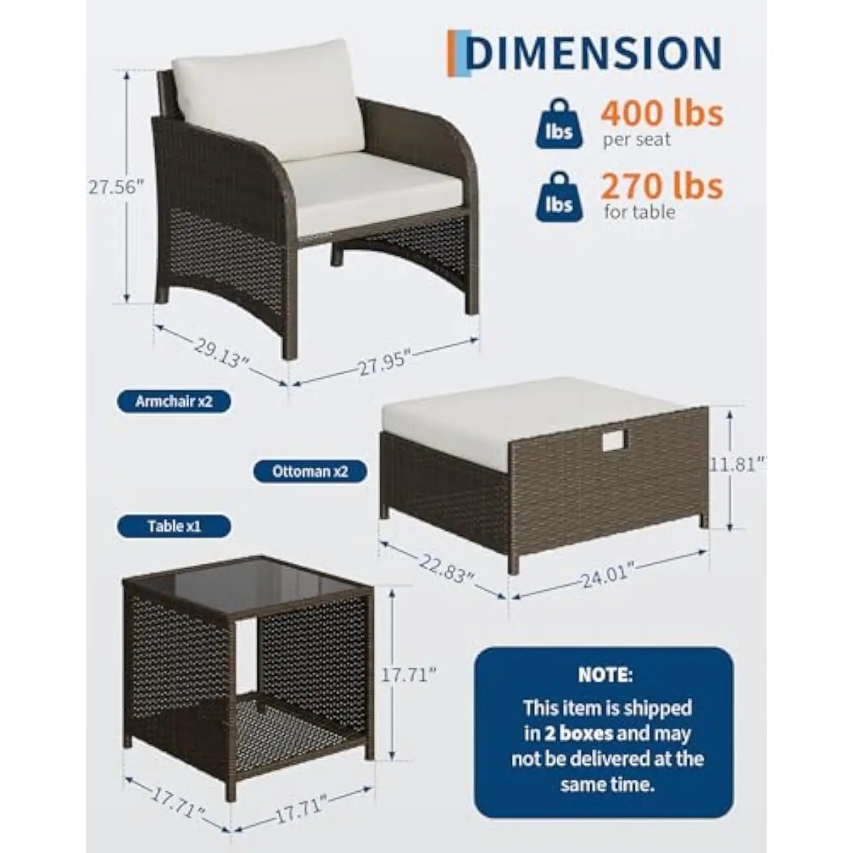 Modern Patio Seating Set With Wicker Frames And Glass Table
