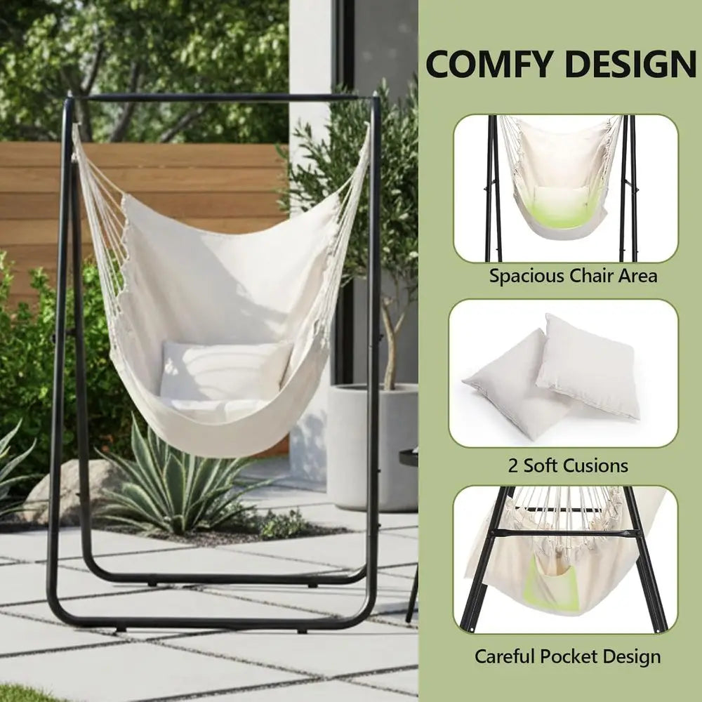 600lbs Heavy Duty Hammock Chair With Stand And Pillows