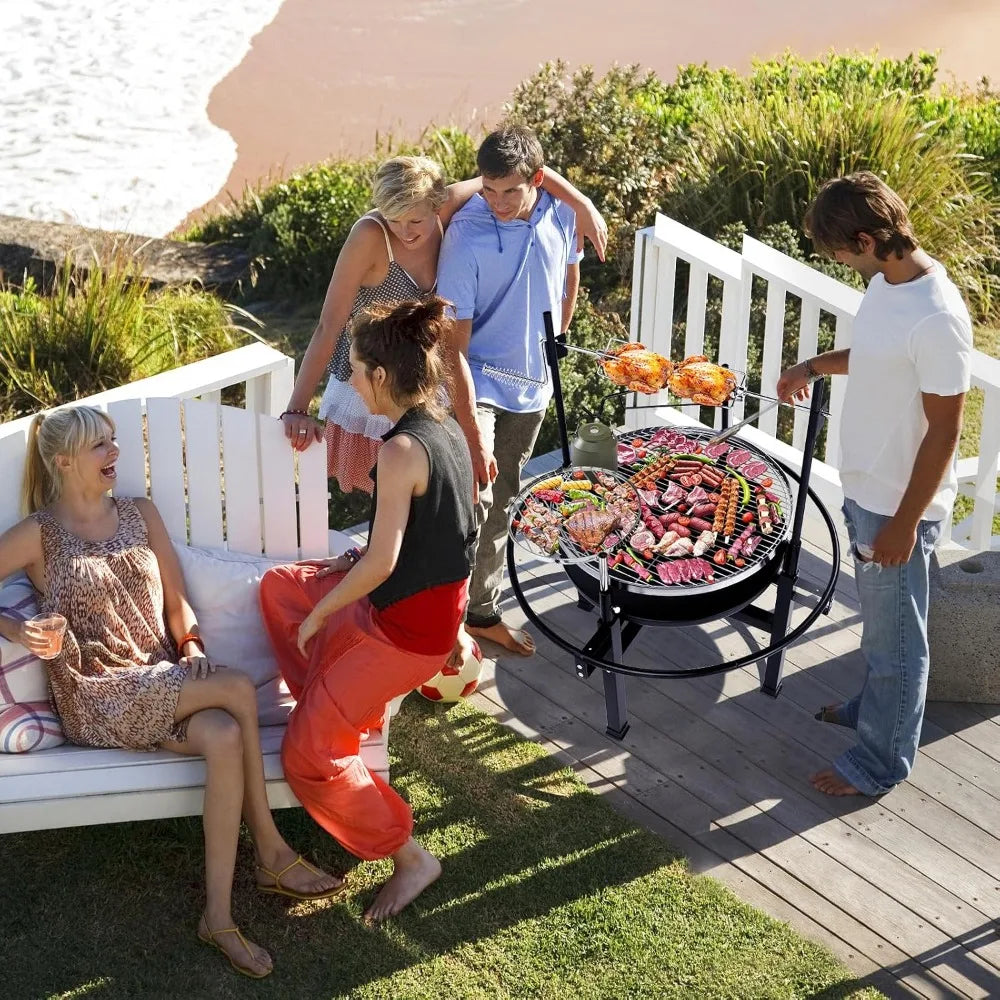 Classic Metal Outdoor Wood Burning Fire Pit Featuring Swivel Grills