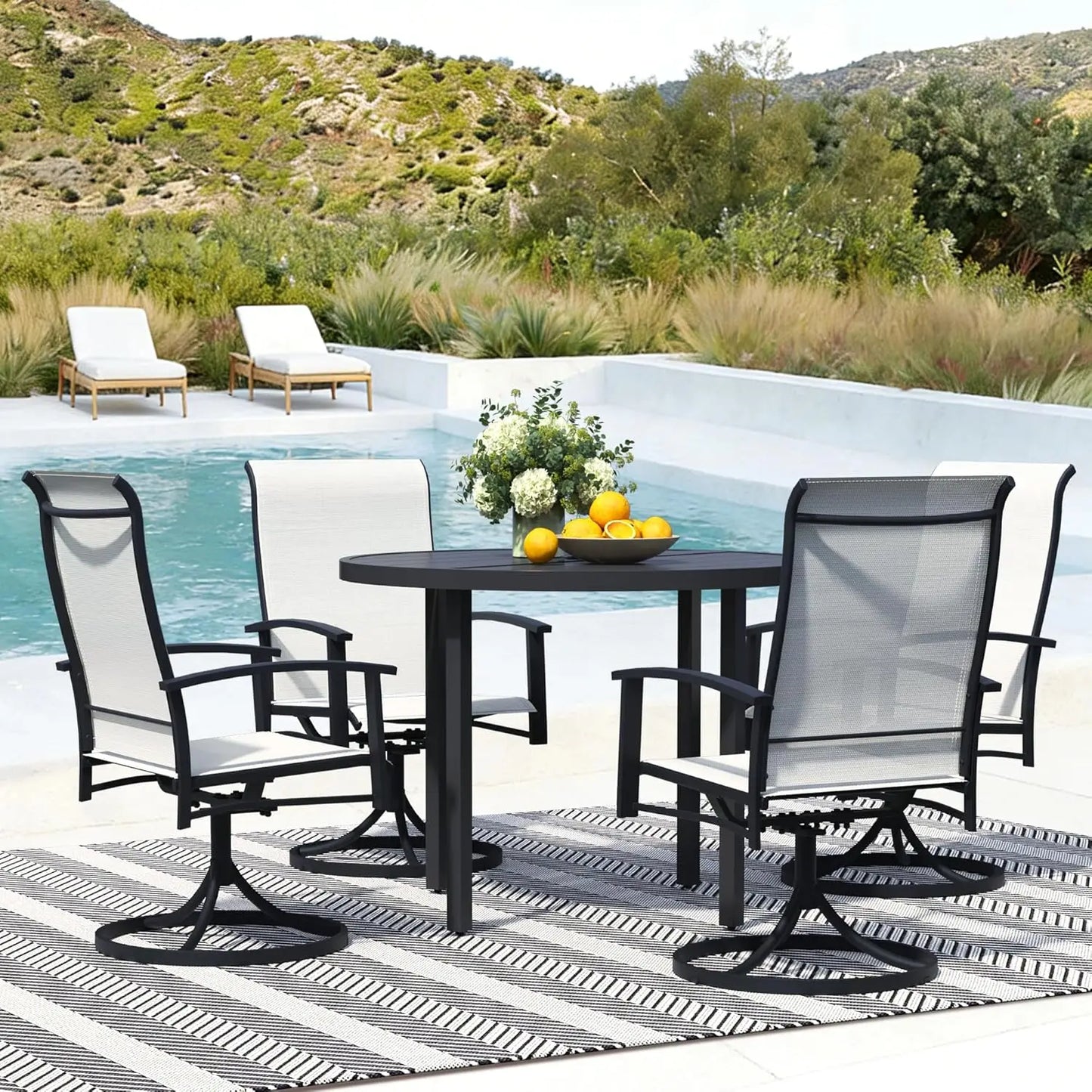 Patio Swivel Chairs Set Of 4 With Breathable Mesh Seats