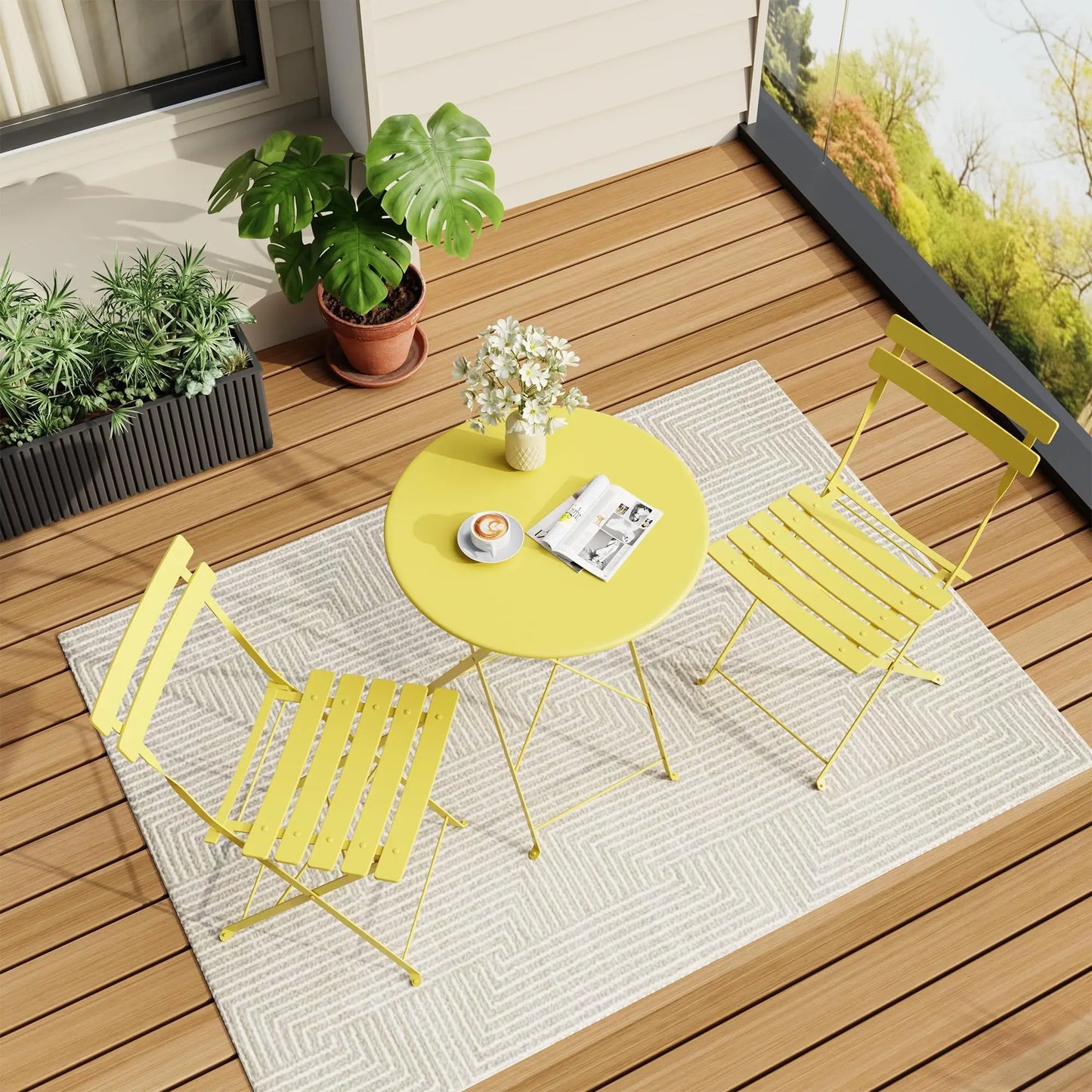 XIUWO 3-Piece Outdoor Folding Bistro Set With Table And Chairs